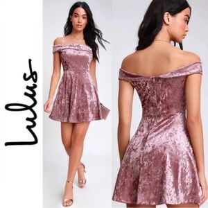 Lulu's Season of Fun Dusty Mauve Velvet Off-the-Shoulder Skater Mini Dress Large